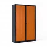 Armoire haute à rideaux FLAP, monobloc, rideaux fermés, anthracite/merisier