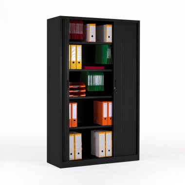 Armoire haute à rideaux FLAP, monobloc, rideaux ouverts, noir