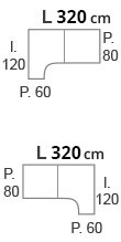 L.320 x l 160 x p 80/60 cm